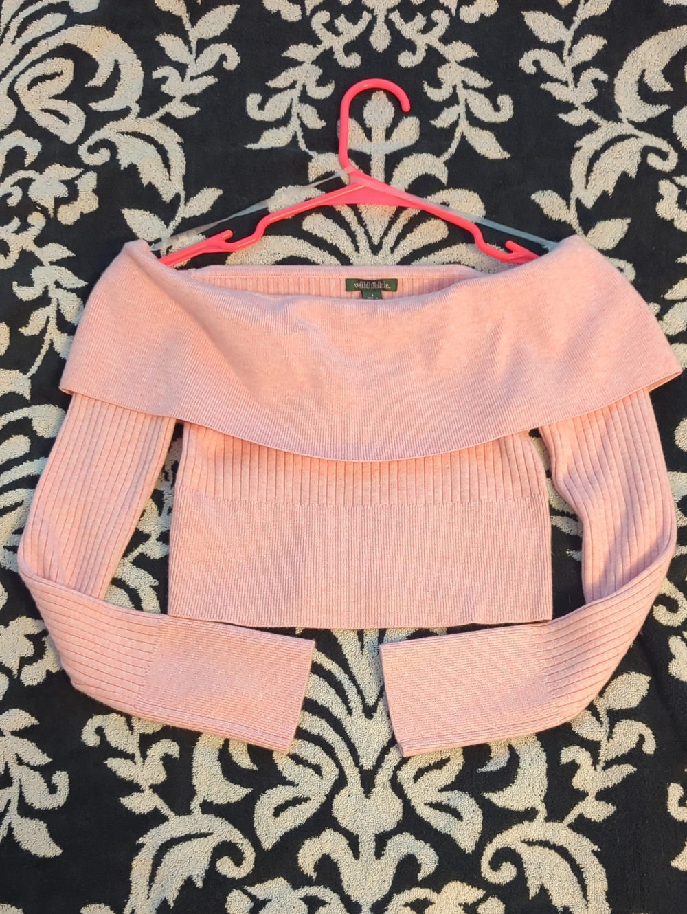 wild fable Ballet Pink Off-the-Shoulder Ribbed Crop Sweater Blush Sweetheart - S